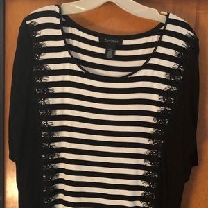 White House Black Market  BW top with lace Size XL